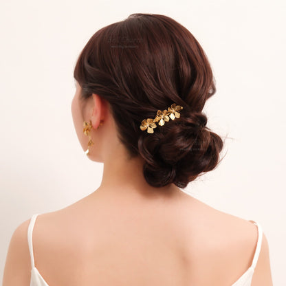 ブライダル ヘアクリップ パール フラワーお花 メタル ニュアンス ｜ゴールド (BC-H70)【結婚式　アクセサリー　ヘアクリップ　ヘアアクセサリー】