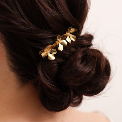 ブライダル ヘアクリップ パール フラワーお花 メタル ニュアンス ｜ゴールド (BC-H70)【結婚式　アクセサリー　ヘアクリップ　ヘアアクセサリー】