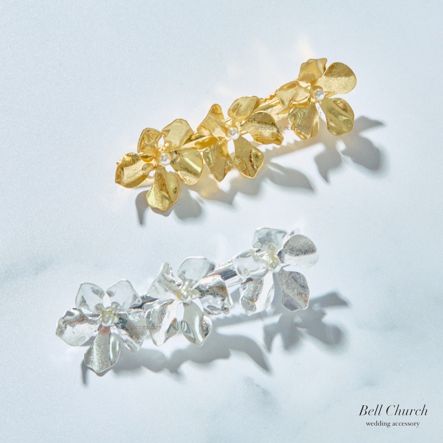 ブライダル ヘアクリップ パール フラワーお花 メタル ニュアンス ｜ゴールド (BC-H70)【結婚式　アクセサリー　ヘアクリップ　ヘアアクセサリー】
