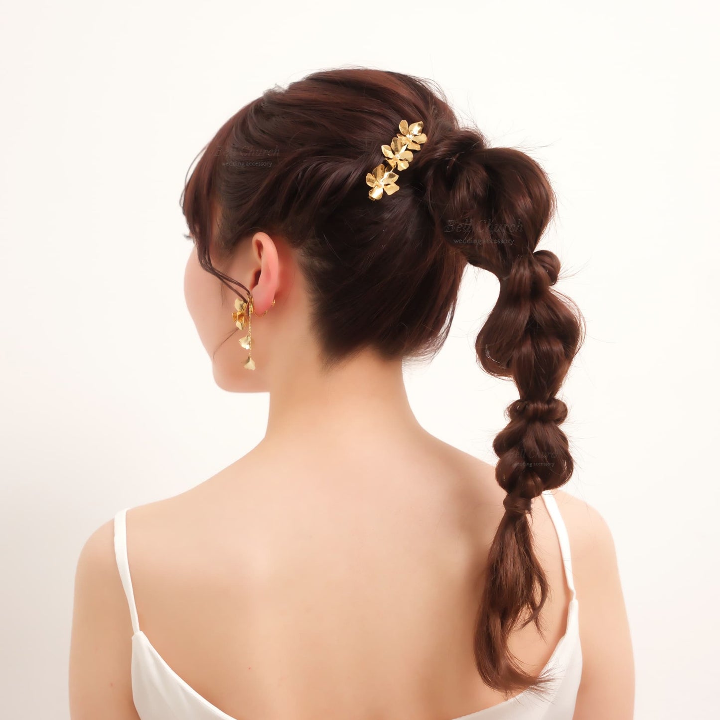 ブライダル ヘアクリップ パール フラワーお花 メタル ニュアンス ｜ゴールド (BC-H70)【結婚式　アクセサリー　ヘアクリップ　ヘアアクセサリー】