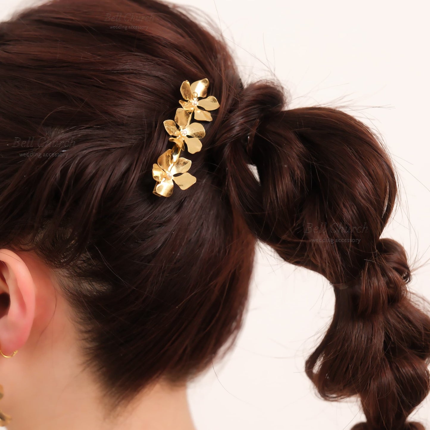 ブライダル ヘアクリップ パール フラワーお花 メタル ニュアンス ｜ゴールド (BC-H70)【結婚式　アクセサリー　ヘアクリップ　ヘアアクセサリー】