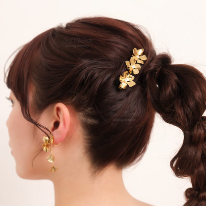 ブライダル ヘアクリップ パール フラワーお花 メタル ニュアンス ｜ゴールド (BC-H70)【結婚式　アクセサリー　ヘアクリップ　ヘアアクセサリー】
