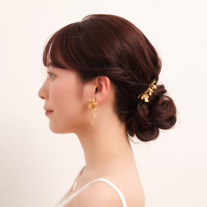 ブライダル ヘアクリップ パール フラワーお花 メタル ニュアンス ｜ゴールド (BC-H70)【結婚式　アクセサリー　ヘアクリップ　ヘアアクセサリー】