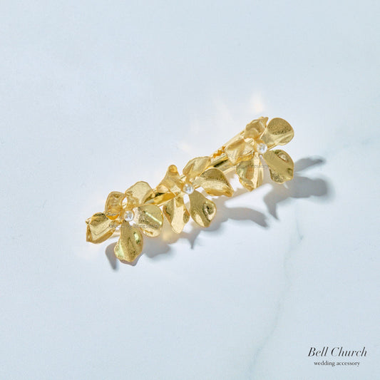 ブライダル ヘアクリップ パール フラワーお花 メタル ニュアンス ｜ゴールド (BC-H70)【結婚式　アクセサリー　ヘアクリップ　ヘアアクセサリー】