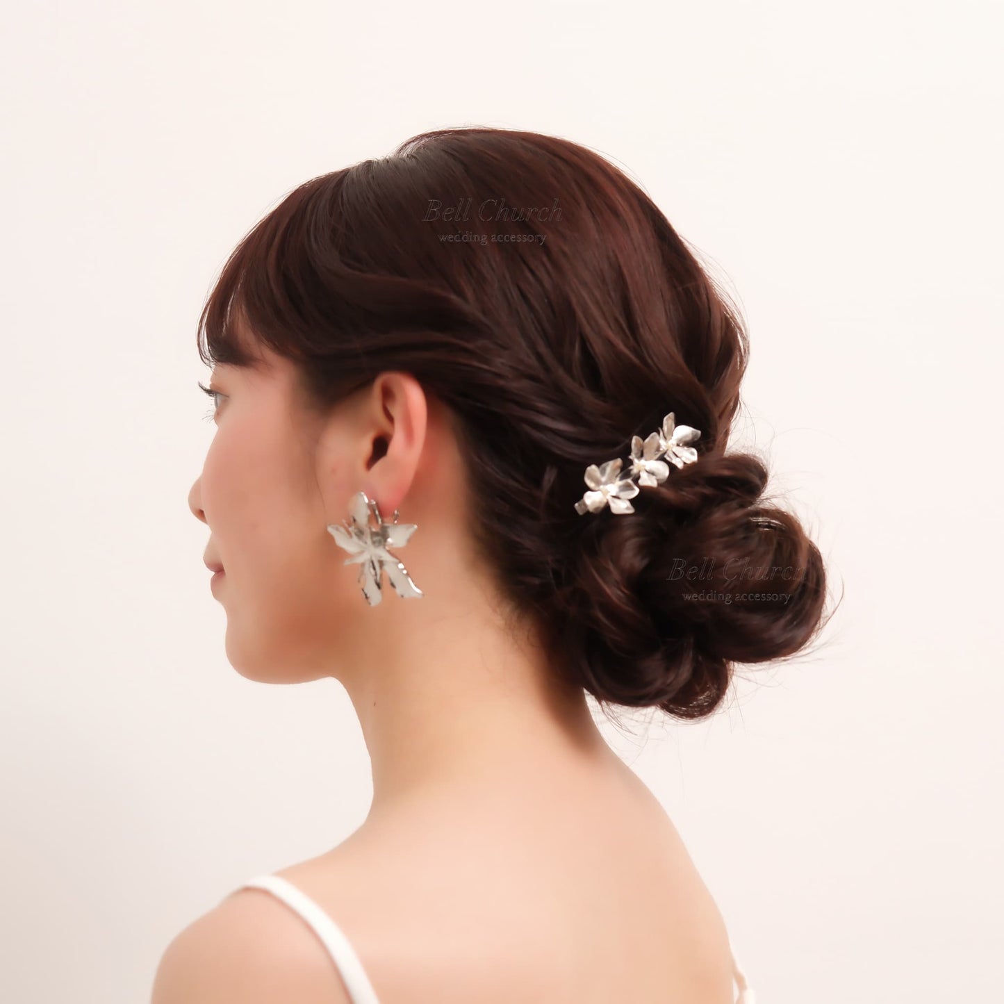 ブライダル ヘアクリップ パール フラワーお花 メタル ニュアンス｜シルバー (BC-H71)【結婚式　アクセサリー　ヘアクリップ　ヘアアクセサリー】