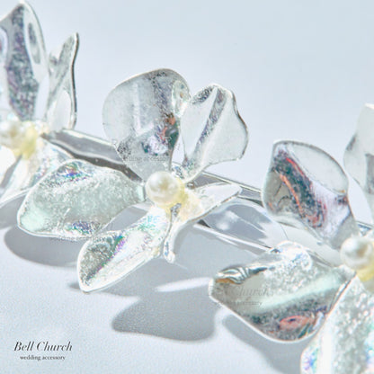 ブライダル ヘアクリップ パール フラワーお花 メタル ニュアンス｜シルバー (BC-H71)【結婚式　アクセサリー　ヘアクリップ　ヘアアクセサリー】