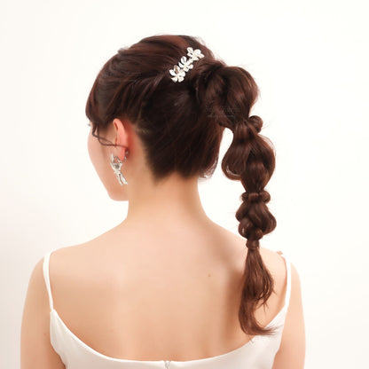 ブライダル ヘアクリップ パール フラワーお花 メタル ニュアンス｜シルバー (BC-H71)【結婚式　アクセサリー　ヘアクリップ　ヘアアクセサリー】