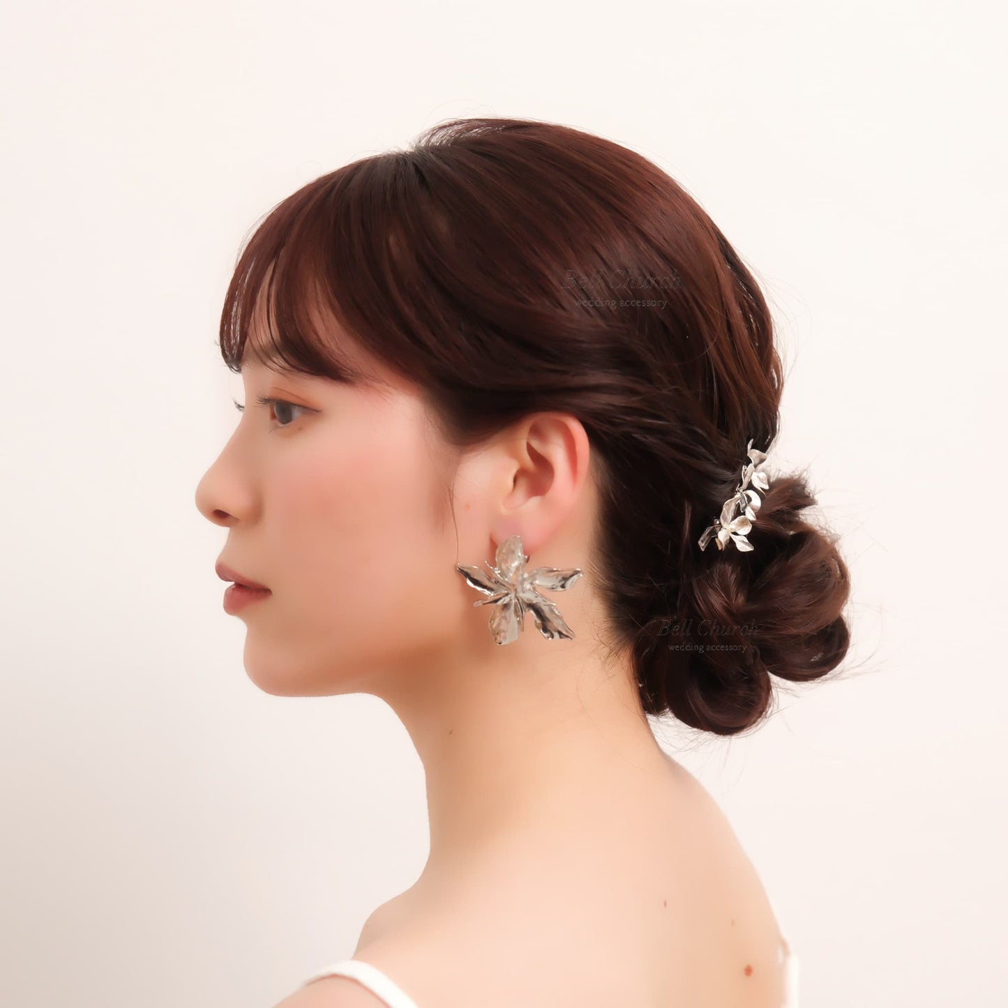 ブライダル ヘアクリップ パール フラワーお花 メタル ニュアンス｜シルバー (BC-H71)【結婚式　アクセサリー　ヘアクリップ　ヘアアクセサリー】