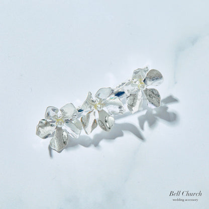 ブライダル ヘアクリップ パール フラワーお花 メタル ニュアンス｜シルバー (BC-H71)【結婚式　アクセサリー　ヘアクリップ　ヘアアクセサリー】