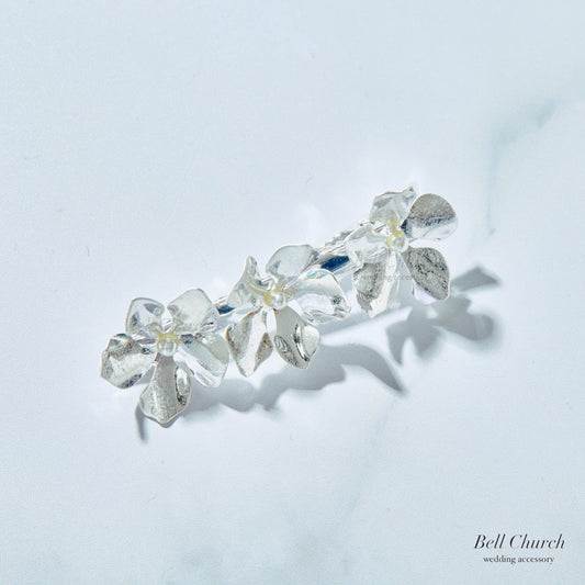 ブライダル ヘアクリップ パール フラワーお花 メタル ニュアンス｜シルバー (BC-H71)【結婚式　アクセサリー　ヘアクリップ　ヘアアクセサリー】