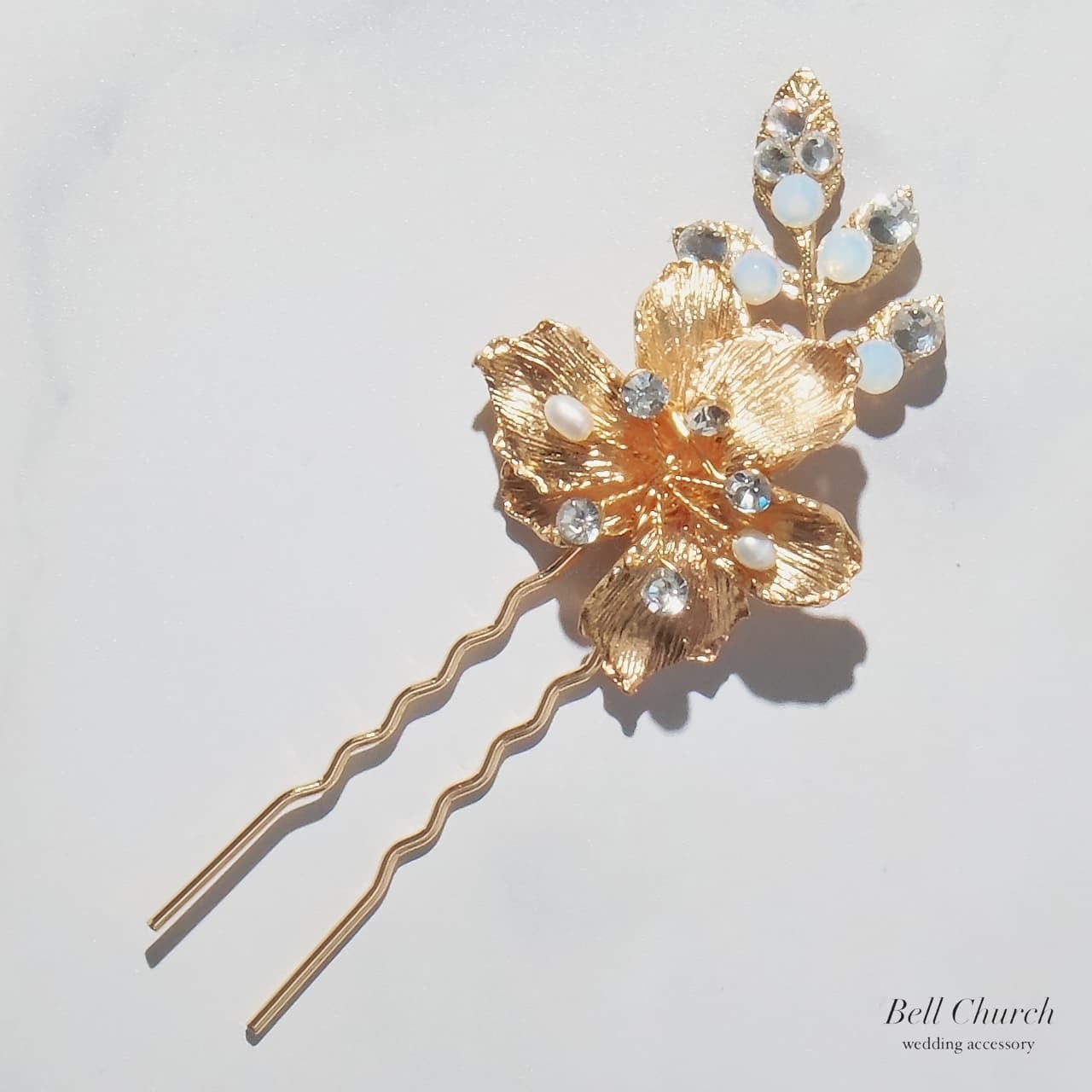 ヘアコーム ヘッドピース 2点セット｜ラインストーン パール｜フラワー お花モチーフ｜リーフ 葉っぱモチーフ｜ゴールド(BC-H77)【結婚式　アクセサリー　ヘッドピース　ヘアアクセサリー】