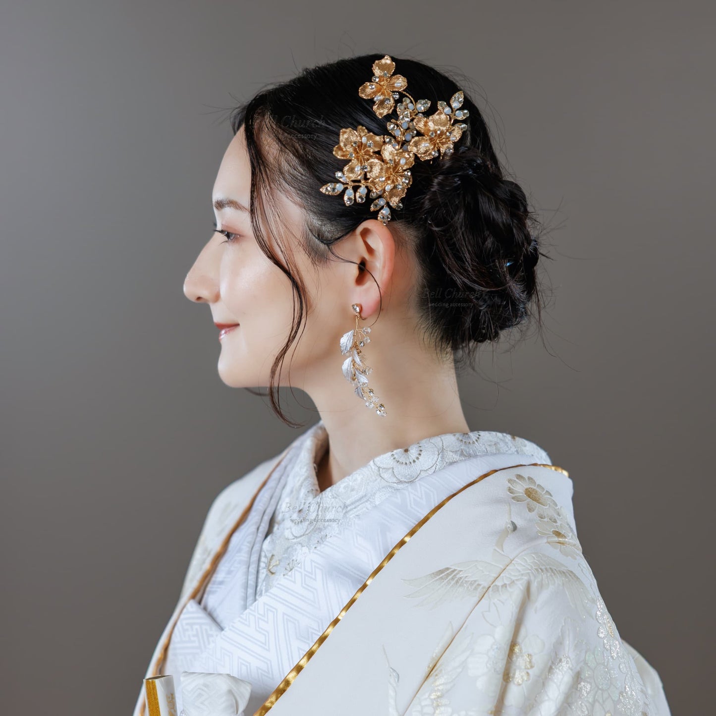 ヘアコーム ヘッドピース 2点セット｜ラインストーン パール｜フラワー お花モチーフ｜リーフ 葉っぱモチーフ｜ゴールド(BC-H77)【結婚式　アクセサリー　ヘッドピース　ヘアアクセサリー】