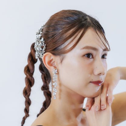 ヘアクリップ｜ジルコニア ラインストーン｜リーフ 葉っぱモチーフ｜お花 フラワーモチーフ｜シルバー (BC-H79)【結婚式　アクセサリー　ヘッドドレス　ヘアアクセサリー】
