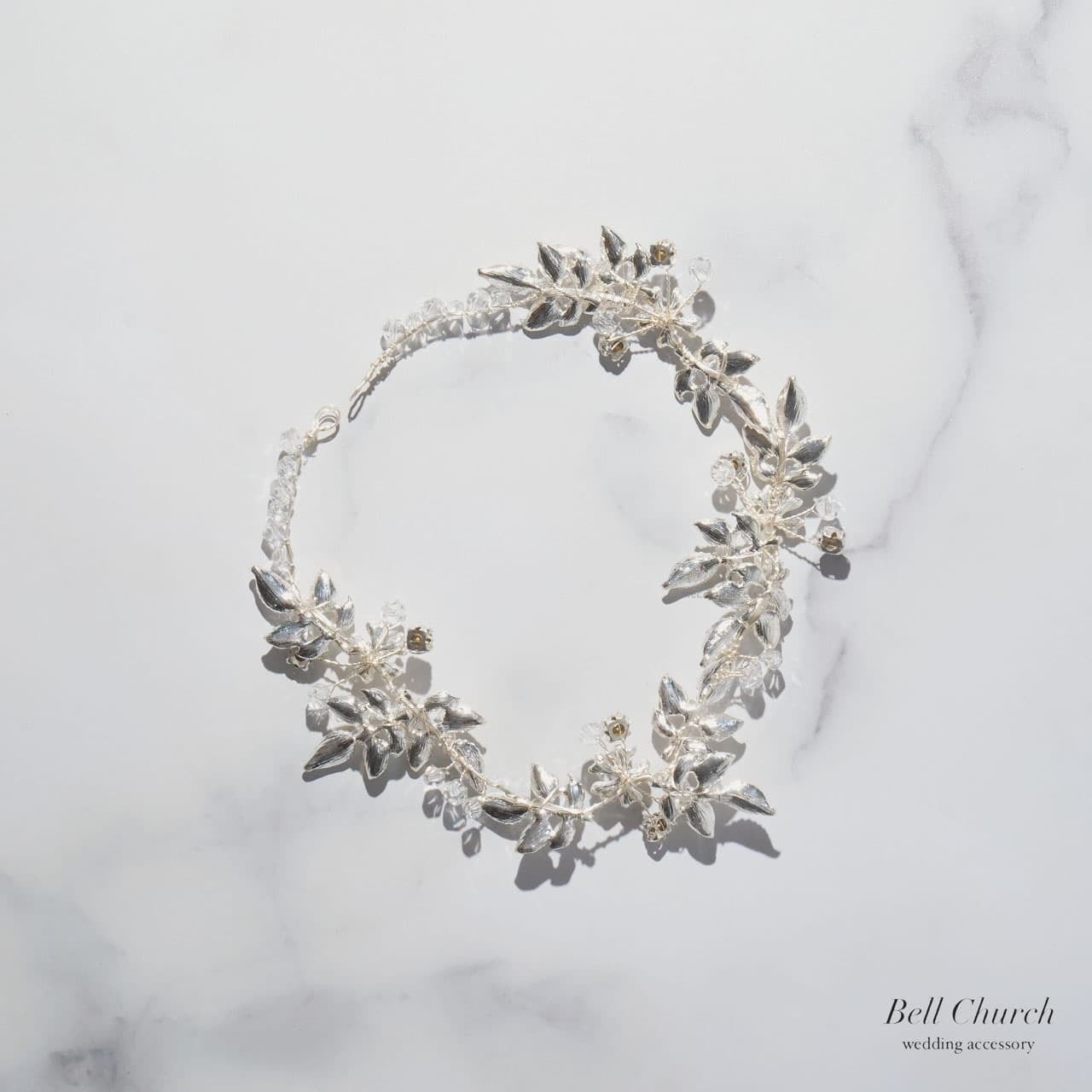 ヘッドドレス｜ジルコニア ビジュー｜リーフ 葉っぱモチーフ｜お花 フラワーモチーフ｜シルバー (BC-H80)【結婚式　アクセサリー　ヘッドドレス　ヘアアクセサリー】