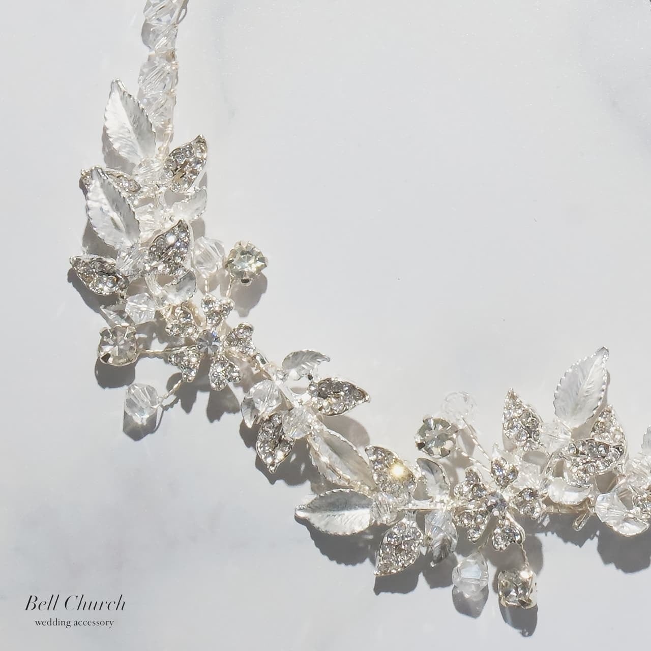 ヘッドドレス｜ジルコニア ビジュー｜リーフ 葉っぱモチーフ｜お花 フラワーモチーフ｜シルバー (BC-H80)【結婚式　アクセサリー　ヘッドドレス　ヘアアクセサリー】