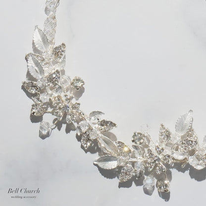 ヘッドドレス｜ジルコニア ビジュー｜リーフ 葉っぱモチーフ｜お花 フラワーモチーフ｜シルバー (BC-H80)【結婚式　アクセサリー　ヘッドドレス　ヘアアクセサリー】