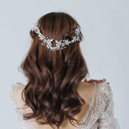 ヘッドドレス｜ジルコニア ビジュー｜リーフ 葉っぱモチーフ｜お花 フラワーモチーフ｜シルバー (BC-H80)【結婚式　アクセサリー　ヘッドドレス　ヘアアクセサリー】