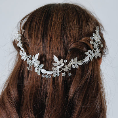 ヘッドドレス｜ジルコニア ビジュー｜リーフ 葉っぱモチーフ｜お花 フラワーモチーフ｜シルバー (BC-H80)【結婚式　アクセサリー　ヘッドドレス　ヘアアクセサリー】