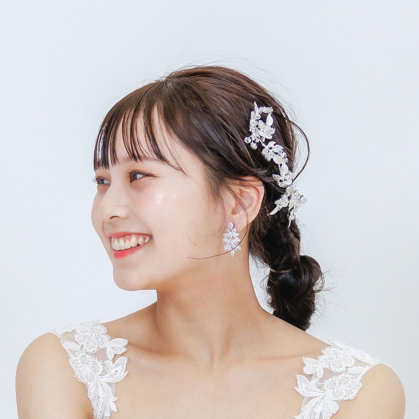 ヘッドドレス｜ジルコニア ビジュー｜リーフ 葉っぱモチーフ｜お花 フラワーモチーフ｜シルバー (BC-H80)【結婚式　アクセサリー　ヘッドドレス　ヘアアクセサリー】