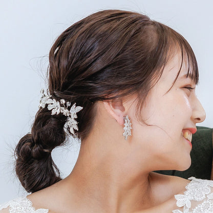 ヘッドドレス｜ジルコニア ビジュー｜リーフ 葉っぱモチーフ｜お花 フラワーモチーフ｜シルバー (BC-H80)【結婚式　アクセサリー　ヘッドドレス　ヘアアクセサリー】