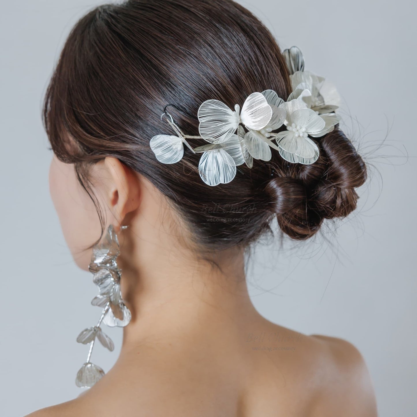 ヘッドドレス｜お花 フラワーモチーフ｜シルバー (BC-H81)【結婚式　アクセサリー　ヘッドドレス　ヘアアクセサリー】