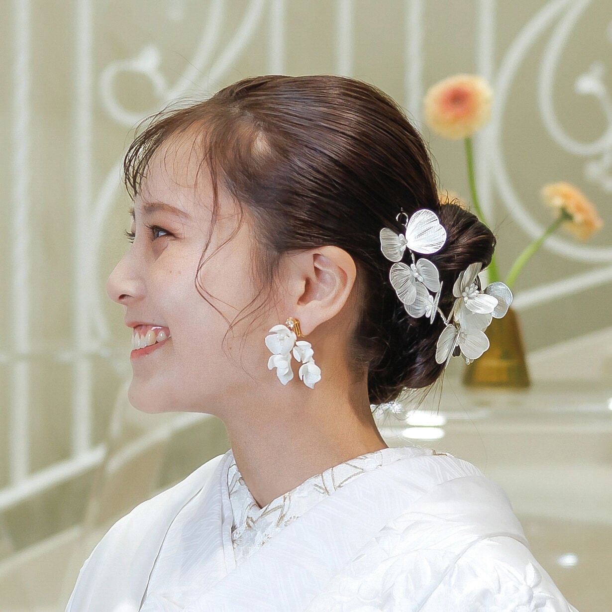 ヘッドドレス｜お花 フラワーモチーフ｜シルバー (BC-H81)【結婚式　アクセサリー　ヘッドドレス　ヘアアクセサリー】