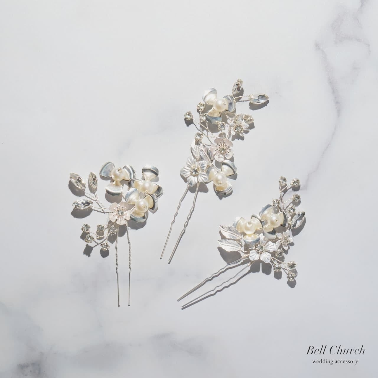 ヘッドピース 3点セット｜ビジュー パール ビーズ｜フラワー お花モチーフ｜リーフ 葉っぱモチーフ｜シルバー(BC-H82)【結婚式　アクセサリー　ヘッドピース　ヘアアクセサリー】