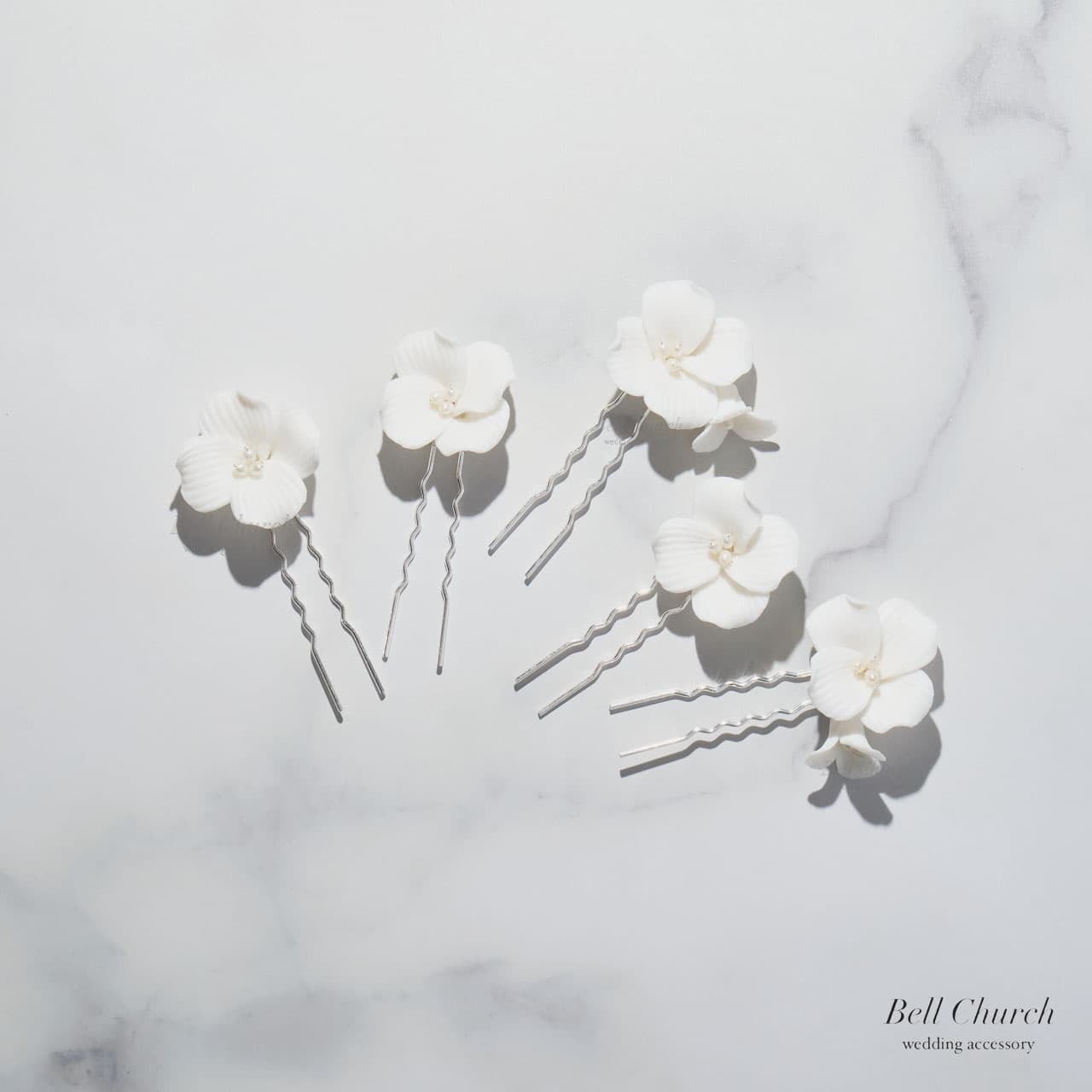 ヘッドピース 5点セット｜パール｜お花 フラワーモチーフ｜シルバー×ホワイト(BC-H87)【結婚式　アクセサリー　ヘッドピース　ヘアアクセサリー】
