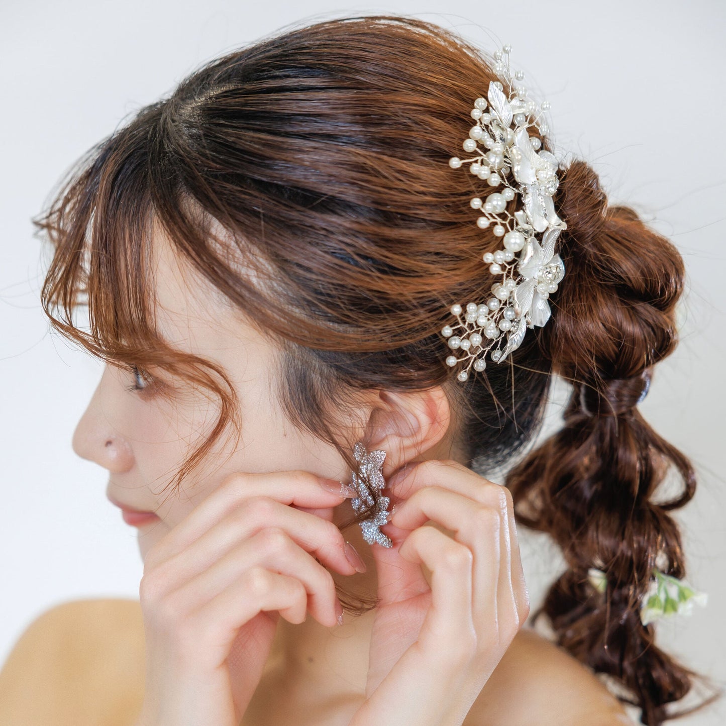ウエディング ヘアコーム｜パール ビジュー｜お花 フラワーモチーフ｜葉っぱ リーフモチーフ｜シルバー(BC-H88)【結婚式　アクセサリー　ヘッドドレス　ヘアアクセサリー】