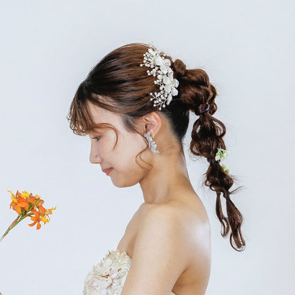 ウエディング ヘアコーム｜パール ビジュー｜お花 フラワーモチーフ｜葉っぱ リーフモチーフ｜シルバー(BC-H88)【結婚式　アクセサリー　ヘッドドレス　ヘアアクセサリー】