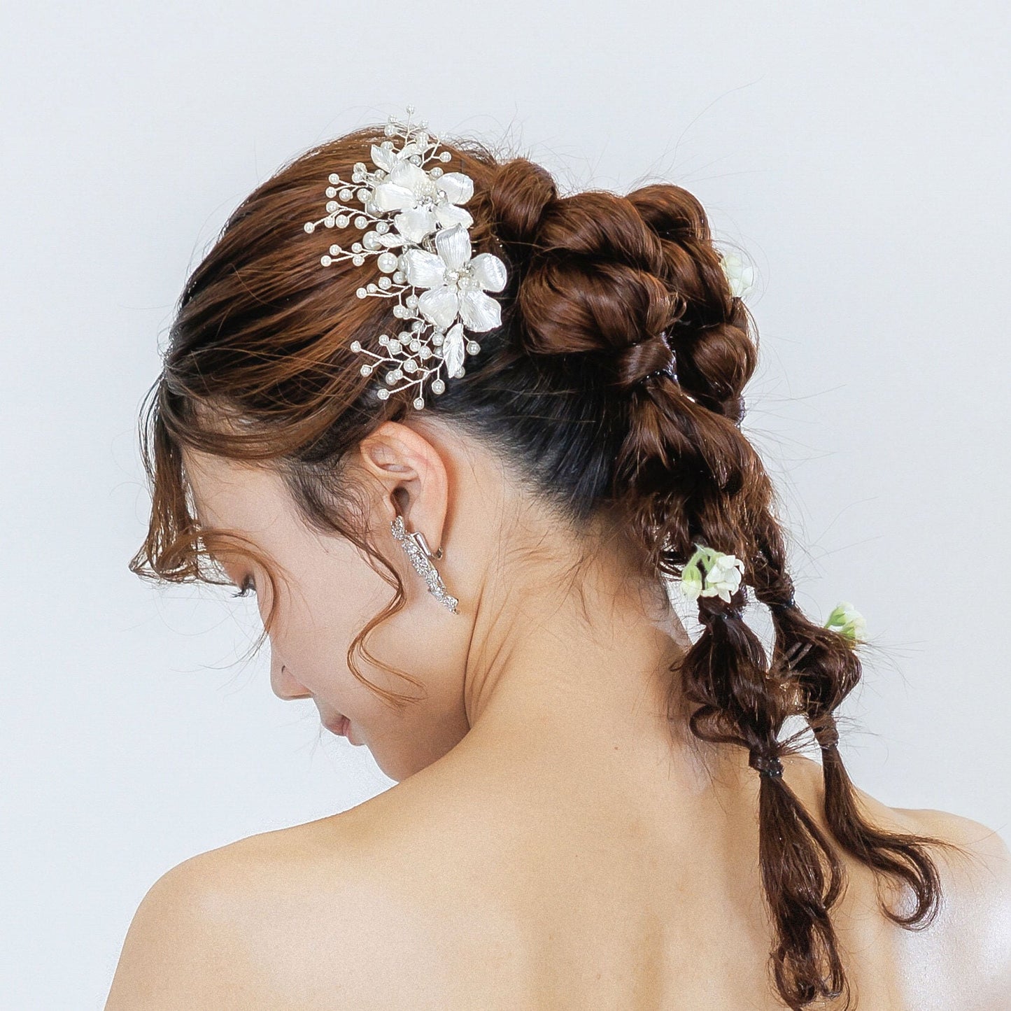 ウエディング ヘアコーム｜パール ビジュー｜お花 フラワーモチーフ｜葉っぱ リーフモチーフ｜シルバー(BC-H88)【結婚式　アクセサリー　ヘッドドレス　ヘアアクセサリー】
