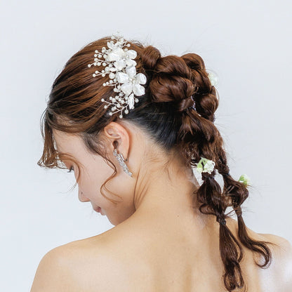 ウエディング ヘアコーム｜パール ビジュー｜お花 フラワーモチーフ｜葉っぱ リーフモチーフ｜シルバー(BC-H88)【結婚式　アクセサリー　ヘッドドレス　ヘアアクセサリー】