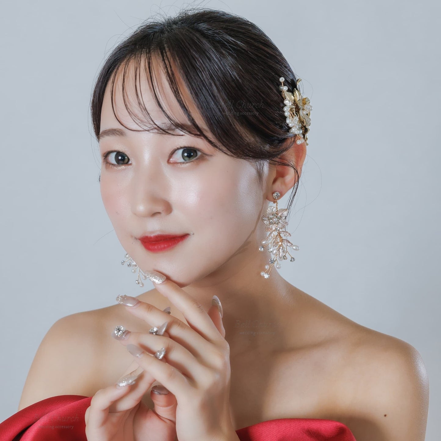 ウエディング ヘアコーム｜パール ビジュー｜お花 フラワーモチーフ｜葉っぱ リーフモチーフ｜ゴールド(BC-H89)【結婚式　アクセサリー　ヘッドドレス　ヘアアクセサリー】
