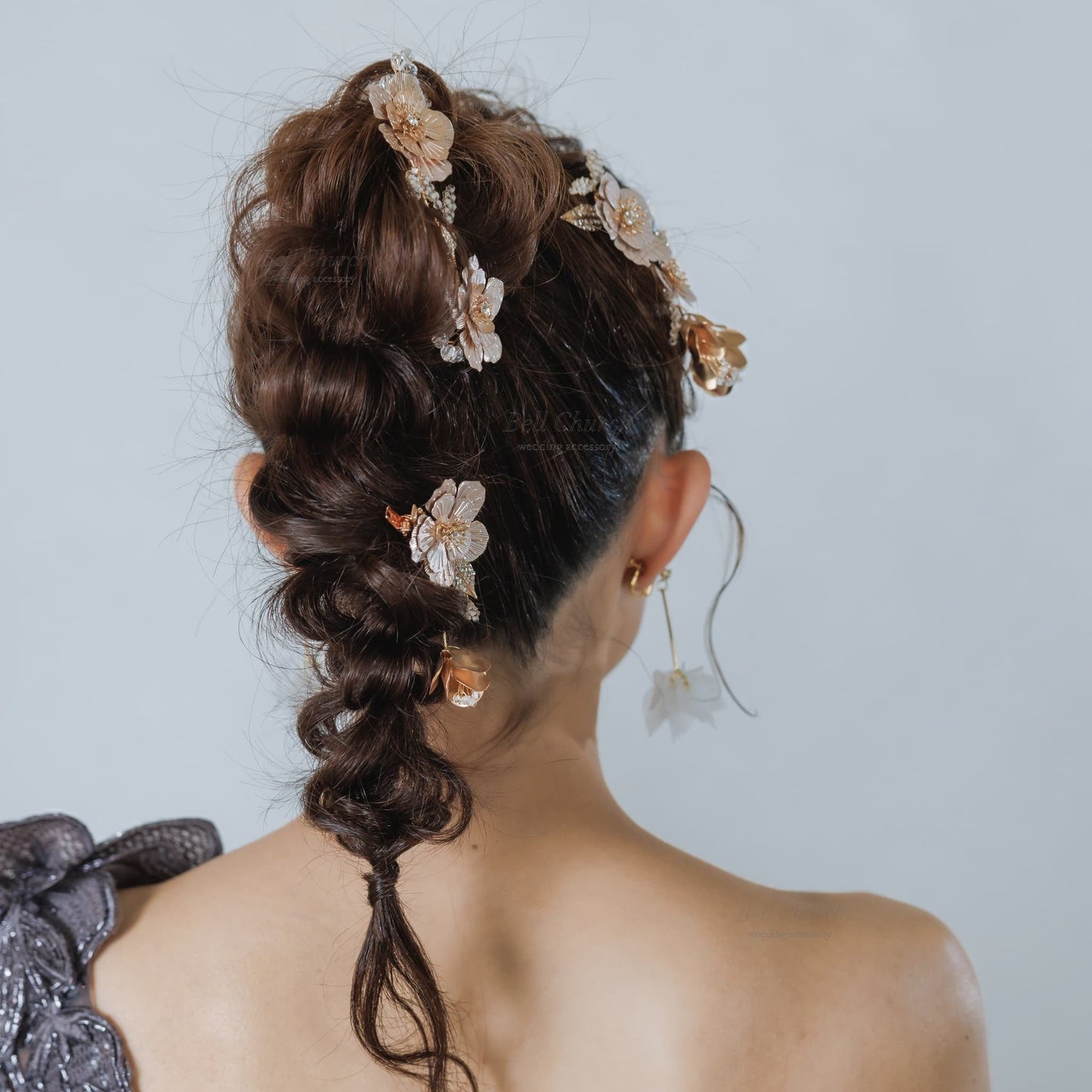 ヘアコーム ヘアクリップ ヘッドドレス 3点セット｜ビーズ ジルコニア ビジュー｜お花 フラワーモチーフ｜葉っぱ リーフモチーフ｜ゴールド(BC-H90)【結婚式　アクセサリー　ヘッドドレス　ヘアアクセサリー】