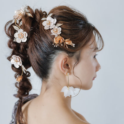 ヘアコーム ヘアクリップ ヘッドドレス 3点セット｜ビーズ ジルコニア ビジュー｜お花 フラワーモチーフ｜葉っぱ リーフモチーフ｜ゴールド(BC-H90)【結婚式　アクセサリー　ヘッドドレス　ヘアアクセサリー】