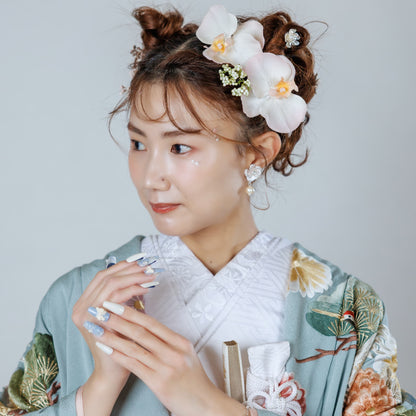 ヘアーチャーム メタル フラワー 花 パール 5個セット｜シルバー(BC-H93)【結婚式　アクセサリー　ヘアチャーム　ヘアアクセサリー】