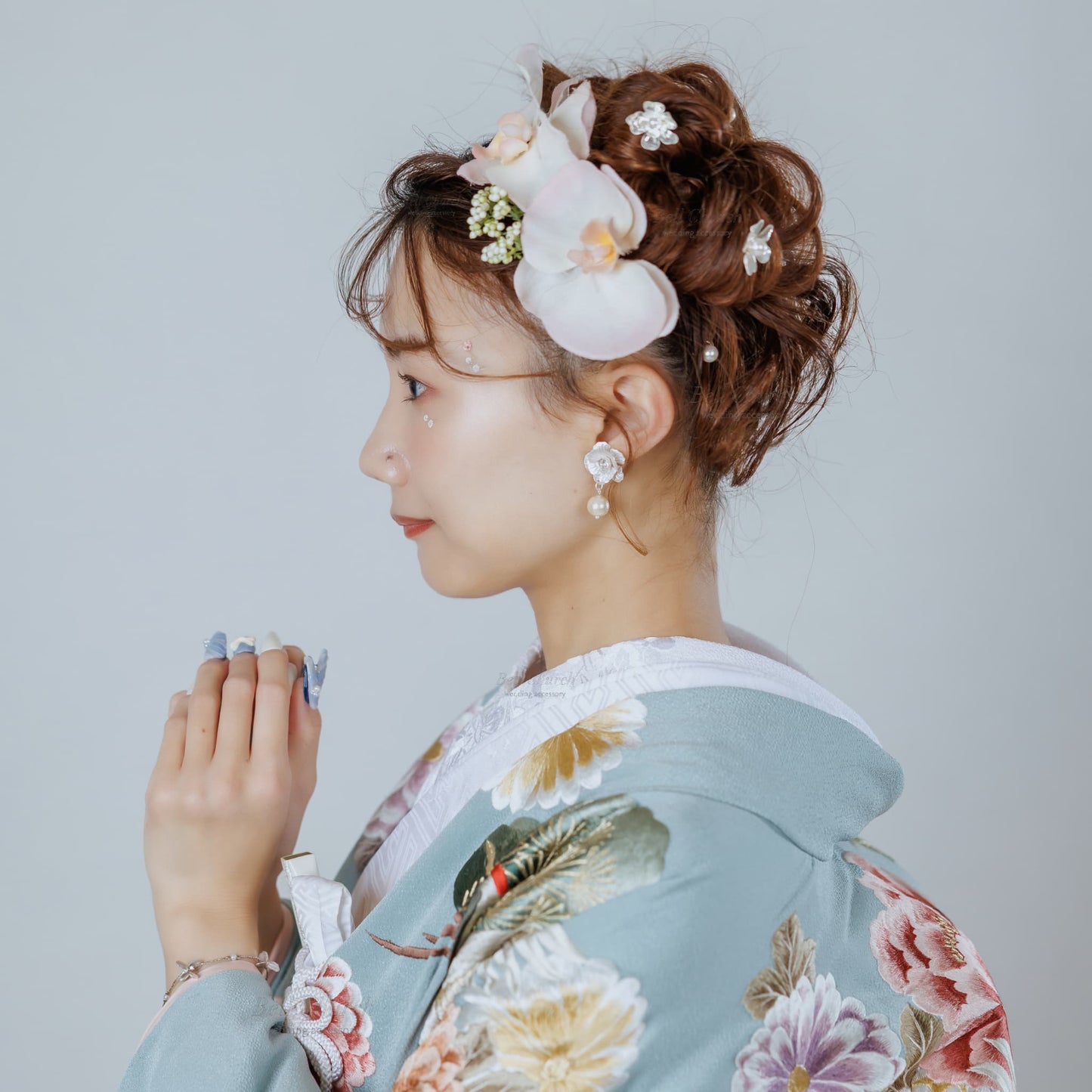 ヘアーチャーム メタル フラワー 花 パール 5個セット｜シルバー(BC-H93)【結婚式　アクセサリー　ヘアチャーム　ヘアアクセサリー】