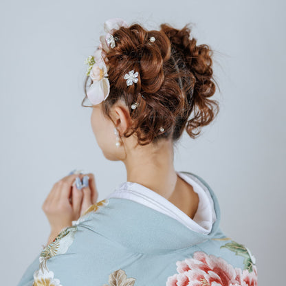 ヘアーチャーム メタル フラワー 花 パール 5個セット｜シルバー(BC-H93)【結婚式　アクセサリー　ヘアチャーム　ヘアアクセサリー】