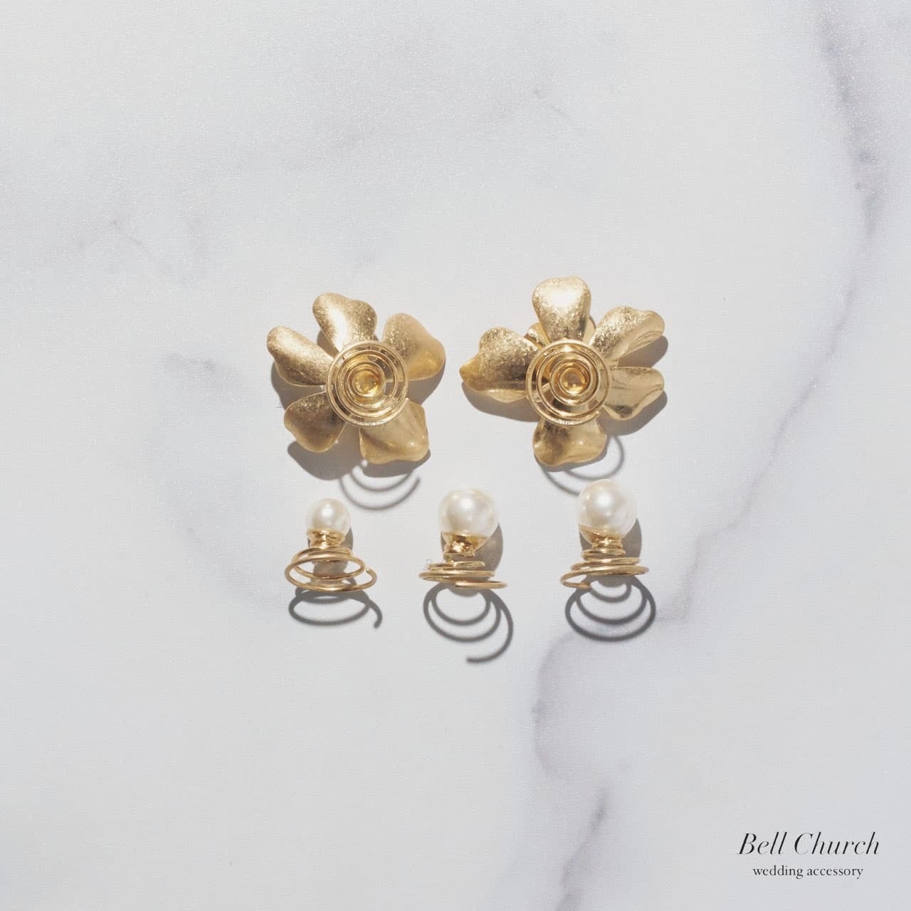 ヘアーチャーム メタル フラワー 花 パール 5個セット｜ゴールド(BC-H94)【結婚式　アクセサリー　ヘアチャーム　ヘアアクセサリー】