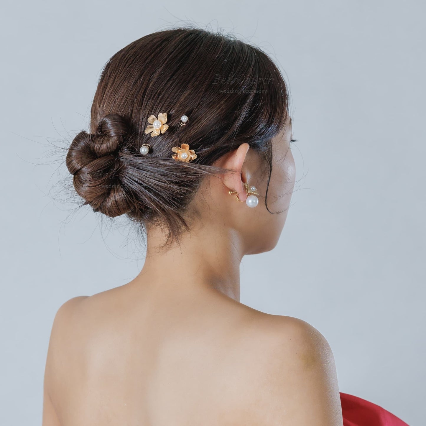ヘアーチャーム メタル フラワー 花 パール 5個セット｜ゴールド(BC-H94)【結婚式　アクセサリー　ヘアチャーム　ヘアアクセサリー】