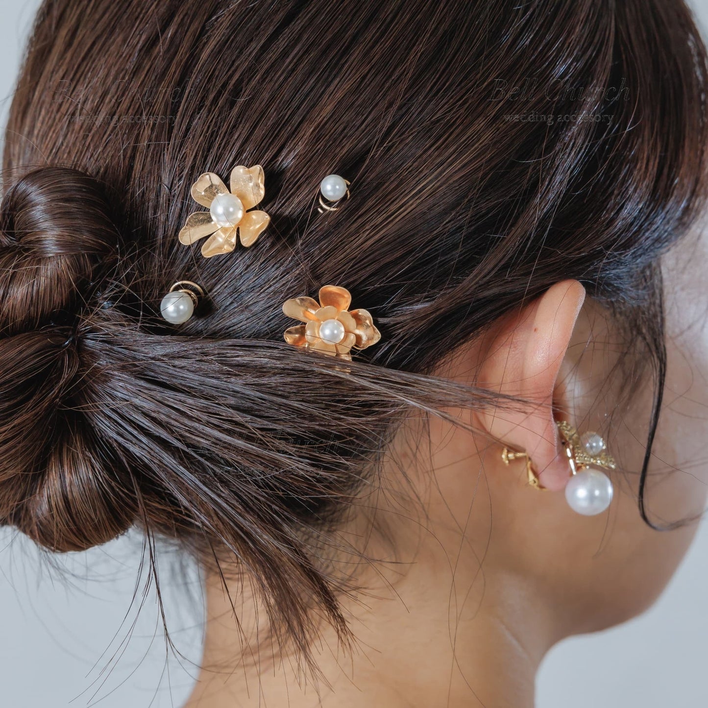 ヘアーチャーム メタル フラワー 花 パール 5個セット｜ゴールド(BC-H94)【結婚式　アクセサリー　ヘアチャーム　ヘアアクセサリー】