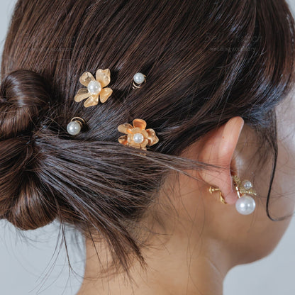 ヘアーチャーム メタル フラワー 花 パール 5個セット｜ゴールド(BC-H94)【結婚式　アクセサリー　ヘアチャーム　ヘアアクセサリー】