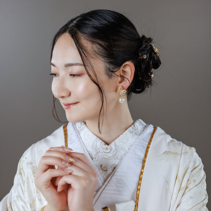 ヘアーチャーム メタル フラワー 花 パール 5個セット｜ゴールド(BC-H94)【結婚式　アクセサリー　ヘアチャーム　ヘアアクセサリー】