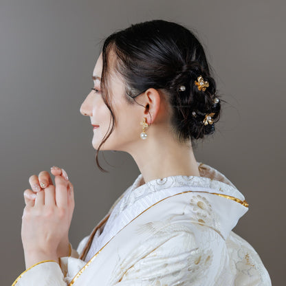 ヘアーチャーム メタル フラワー 花 パール 5個セット｜ゴールド(BC-H94)【結婚式　アクセサリー　ヘアチャーム　ヘアアクセサリー】