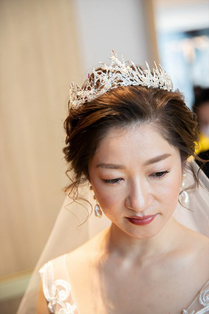 ウェディングティアラ パール キュービックジルコニア ビーズ (BC-T10)｜ウェディングアクセサリー【結婚式　アクセサリー　ティアラ　ヘッドドレス　ヘアアクセサリー】