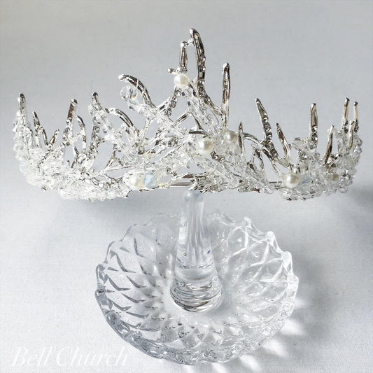 ウェディングティアラ パール キュービックジルコニア ビーズ (BC-T10)｜ウェディングアクセサリー【結婚式　アクセサリー　ティアラ　ヘッドドレス　ヘアアクセサリー】