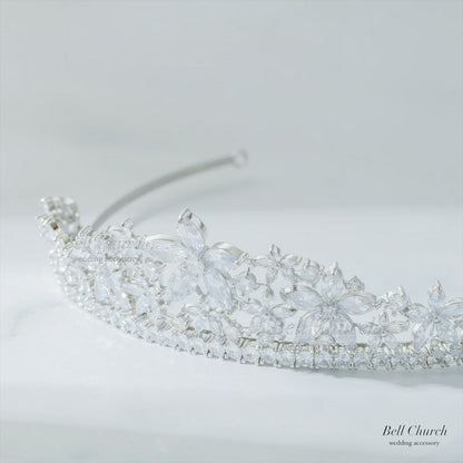 ティアラ | キュービックジルコニア | フラワーモチーフ | シルバー | (BC-T16)【結婚式　アクセサリー　ティアラ　ヘッドドレス　ヘアアクセサリー】