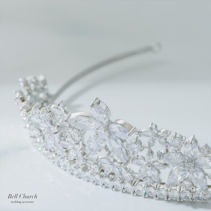 ティアラ | キュービックジルコニア | フラワーモチーフ | シルバー | (BC-T16)【結婚式　アクセサリー　ティアラ　ヘッドドレス　ヘアアクセサリー】