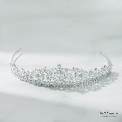ティアラ | キュービックジルコニア | フラワーモチーフ | シルバー | (BC-T16)【結婚式　アクセサリー　ティアラ　ヘッドドレス　ヘアアクセサリー】