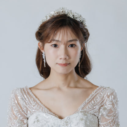 ティアラ｜ジルコニア パール｜葉っぱ リーフモチーフ｜シルバー(BC-T21)【結婚式　アクセサリー　ティアラ　ヘッドドレス　ヘアアクセサリー】